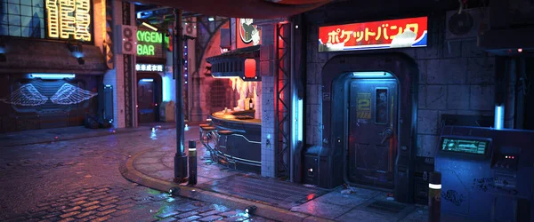 夜の都市街3Dレンダリング — ストック写真