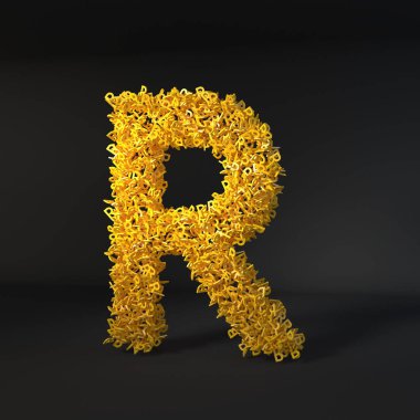 Dağınık sarı harf siyah bir arkaplan üzerinde izole