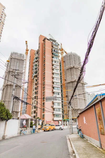 Eine Flache Aufnahme Des Baus Einer Modernen Wohnanlage Shanghai China — Stockfoto