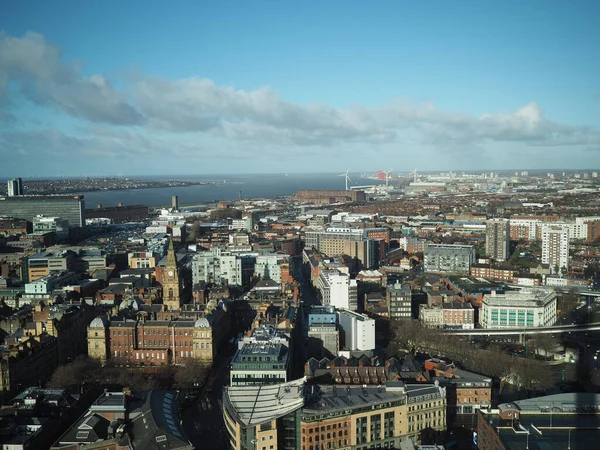 Tiro Aéreo Cidade Liverpool Inglaterra Como Visto Partir — Fotografia de Stock