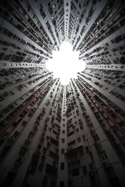 A low angle of the residential apartment in the city of Macau