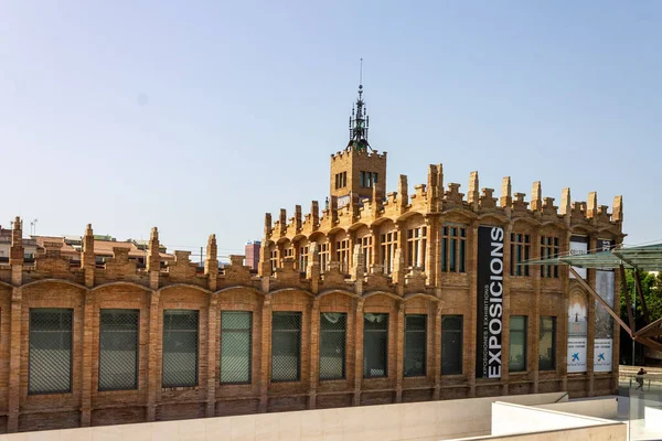 Barcelonapaviljongen Fasad Barcelona Spanien Klarblå Himmel — Stockfoto