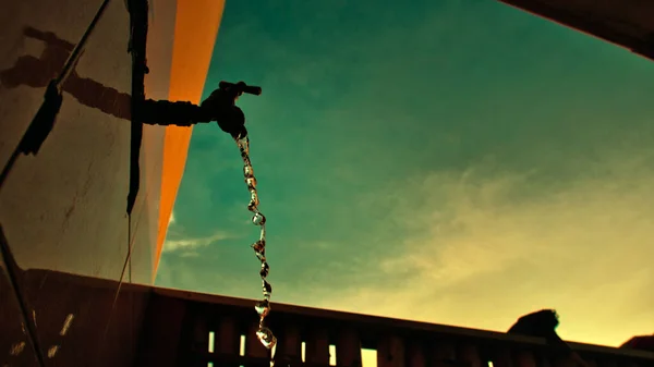 Low Angle Shot Opened Water Tap Cloudy Sky — Stock Photo, Image