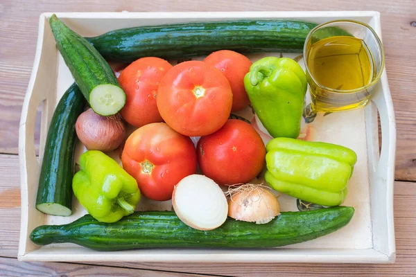 Ingredientes Para Una Ensalada Pueblo Una Ensalada Tan Refrescante Llena —  Fotos de Stock