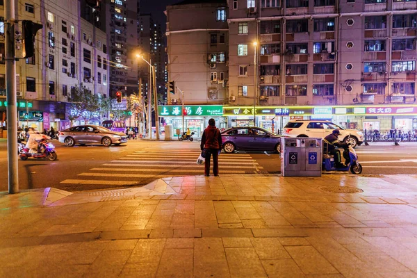 Eine Nächtliche Ansicht Einer Straße Shanghai China — Stockfoto