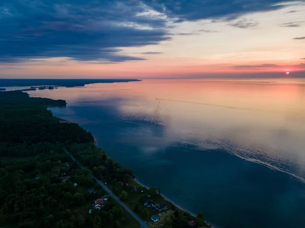 Flygfoto Över Ontariosjön Vid Solnedgången New York Sodus Bay Fjärran — Stockfoto