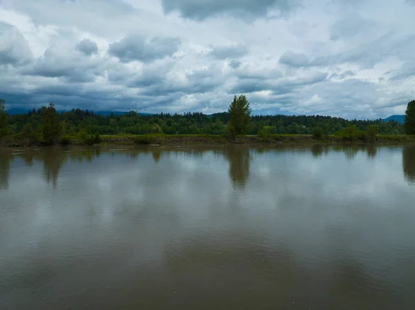 湖面被树木环绕的高角照片 — 图库照片