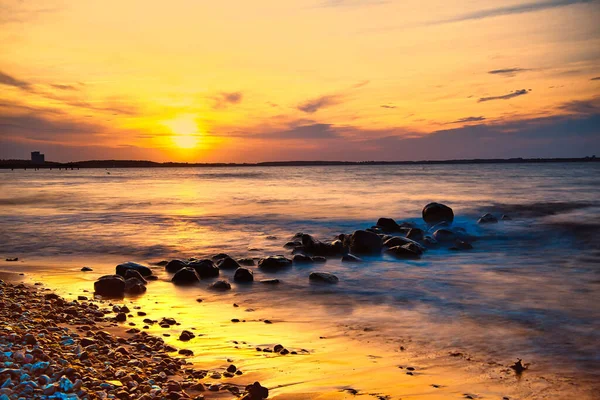 Západ Slunce Pláži Niendorf Baltském Moři — Stock fotografie