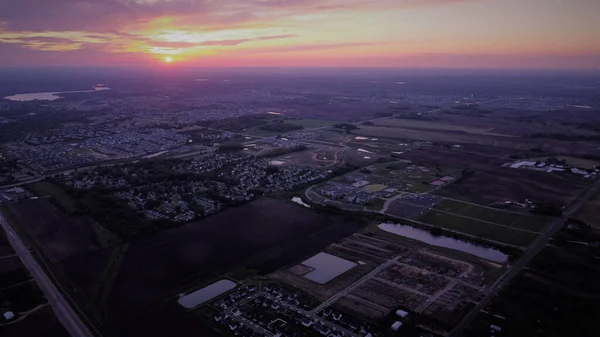 Letecký Záznam Městského Panoramatu Západem Slunce Pozadí — Stock fotografie