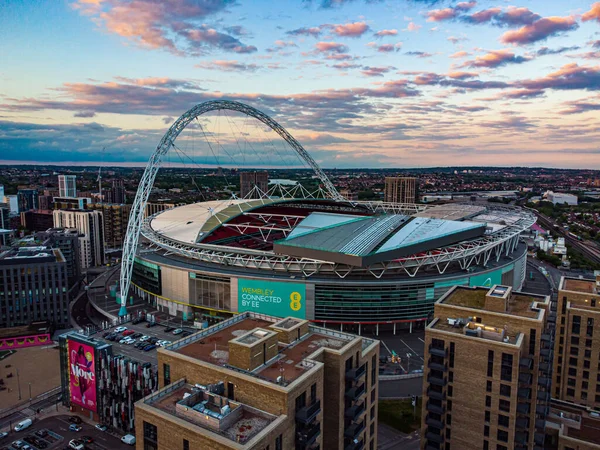 Krásný Výhled Stadion Wembley Moderní Budovy Při Západu Slunce — Stock fotografie