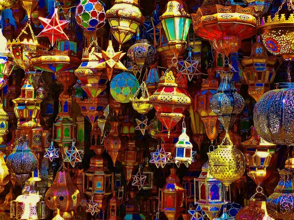 Schöne Und Farbenfrohe Lampen Auf Dem Basar Von Marrakesch — Stockfoto