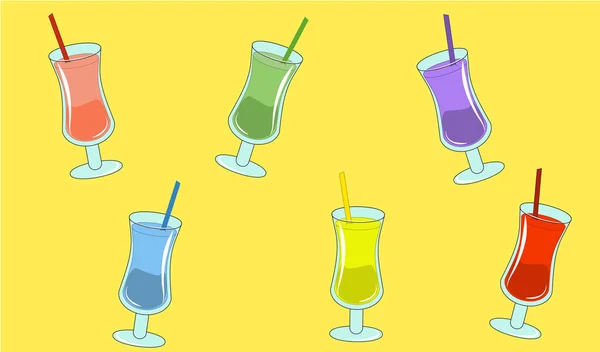 Different Color Fresh Drink Cocktail Refreshment Soda Straw Glass Patterns — Stock Photo, Image