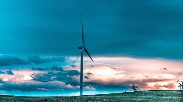 Wind Turbine Background Beautiful Sky Superior Colorado — Stock Photo, Image