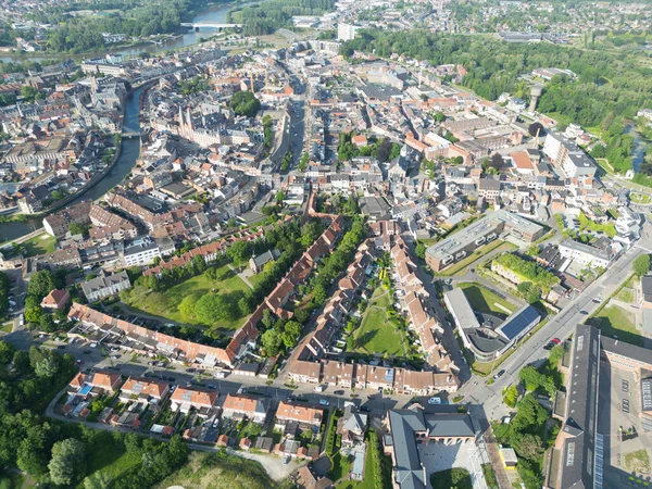 Fågelperspektiv Stadsbilden Dendermonde Belgien Solig Dag — Stockfoto