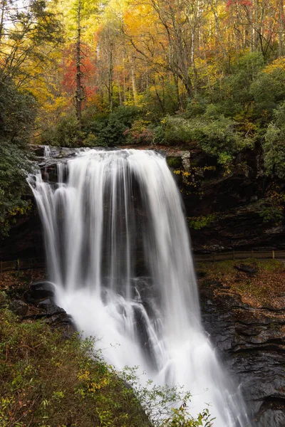 秋に米国ノースカロライナ州の森の中を流れる滝の垂直ショット — ストック写真