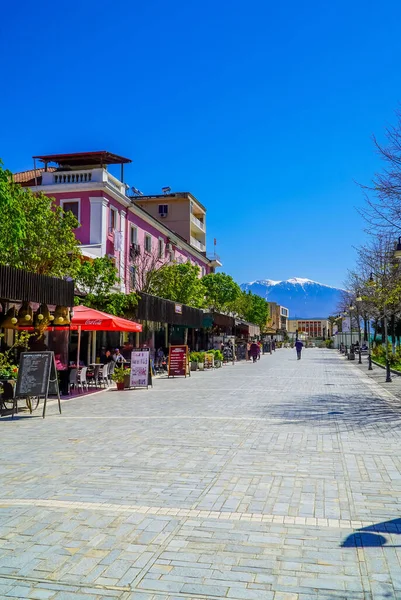 Plano Vertical Una Zona Peatonal Centro Berat — Foto de Stock
