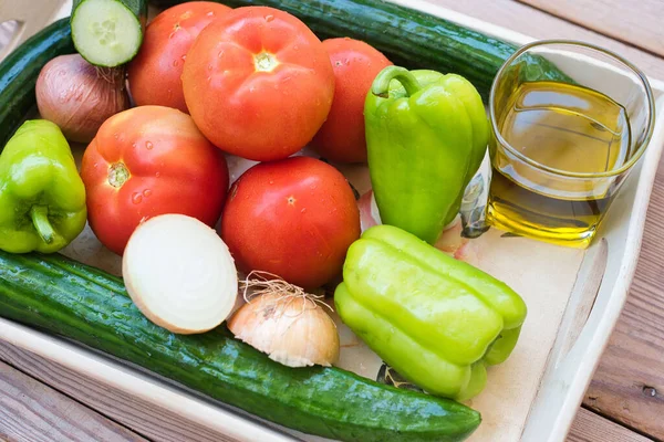 Ingredientes Para Una Ensalada Pueblo Una Ensalada Tan Refrescante Llena —  Fotos de Stock