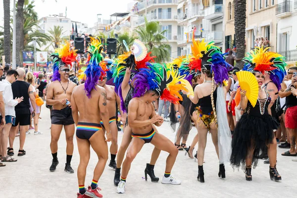 Sitges Spain June 2022 Smiling Man Dancing Celebrating Gay Pride — Stock Photo, Image