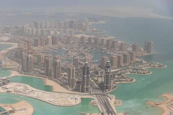 Авіаційний Пейзаж Сучасними Хмарочосами Доха Катар — стокове фото