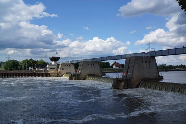 Barrage Bloquear Hanau Krotzenburg Río Principal Hesse Alemania Frente Mover — Foto de Stock