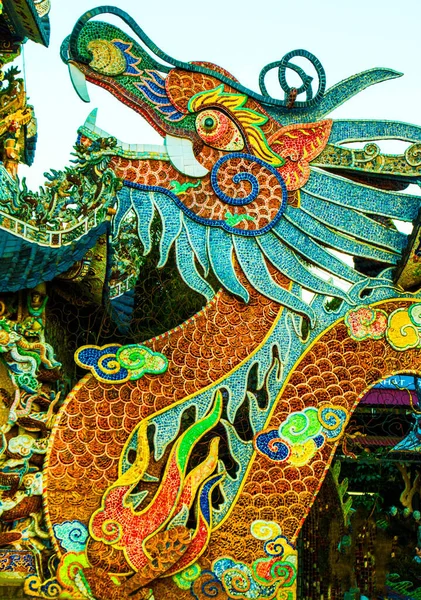A beautiful shot of a colorful dragon design