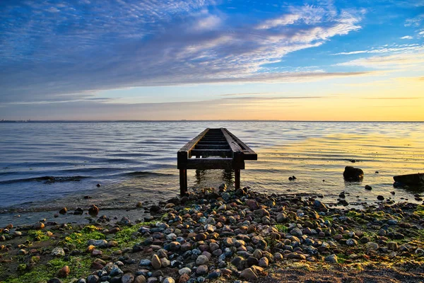 Nascer Sol Mar Báltico Timmendorfer Strand Com Belo Céu — Fotografia de Stock