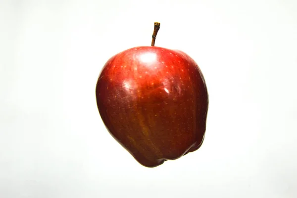 Κρεμασμένο Κόκκινο Μήλο Απομονωμένο Λευκό Φόντο — Φωτογραφία Αρχείου