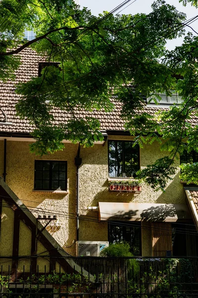 Una Vista Una Vecchia Casa Con Alberi Verdi Una Giornata — Foto Stock