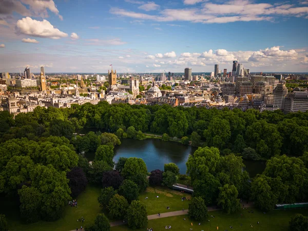 Krásný Letecký Výhled Park Zelenými Stromy Londýně — Stock fotografie