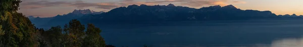 Der Blick Auf Den Mont Pelerin Bei Sonnenuntergang Waadt Schweiz — Stockfoto