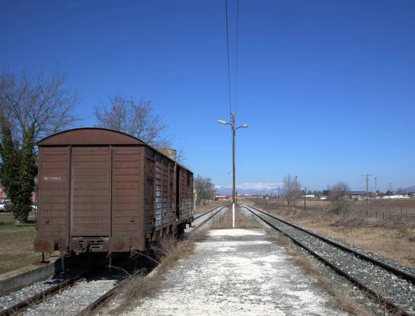 Old Cargo Train Wagon Left Rails — Stock Photo, Image