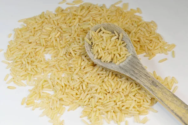 Arroz Integral Solo Elimina Cáscara Comestible Mientras Que Capa Salvado — Foto de Stock