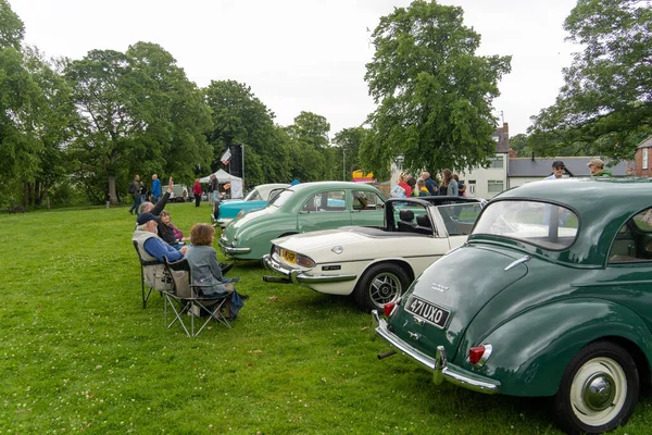 Morpeth Fair Day Northumberland Ngiltere Farklı Klasik Arabaların Yakın Plan — Stok fotoğraf