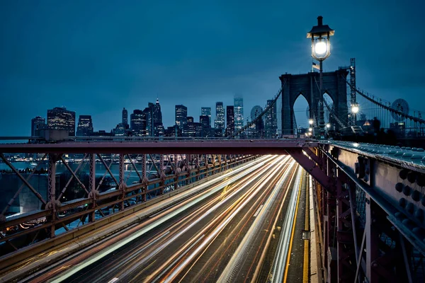 Uma Imagem Aérea Ponte Brooklyn Noite Nova Iorque — Fotografia de Stock