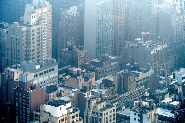 New York Abd Sisli Bir Günde Manhattan Gökdelenlerinin Hava Görüntüsü — Stok fotoğraf