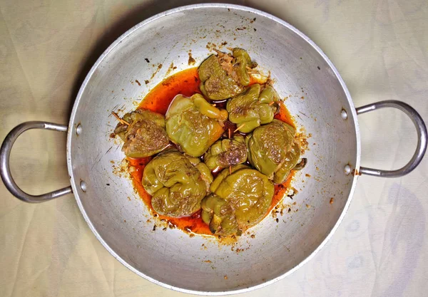 Shimla Mirch Sabzi Stuffed Spicy Capsicum Curry Stuffed Boiled Spicy — Stock Photo, Image