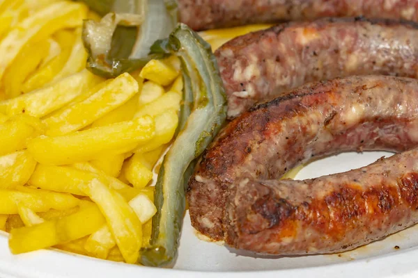 Butifarra Met Gebakken Aardappelen Groene Paprika Traditioneel Gerecht Van Catalaanse — Stockfoto