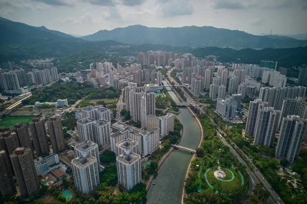Повітряний Вид Житловий Район Тай Оточений Горами Гонконзі — стокове фото