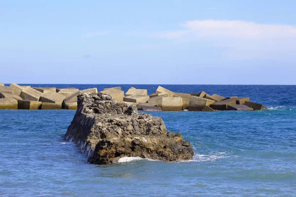 Stone Sea Barrier Background Blue Sky Puerto Espindola Canarias — Stock Photo, Image