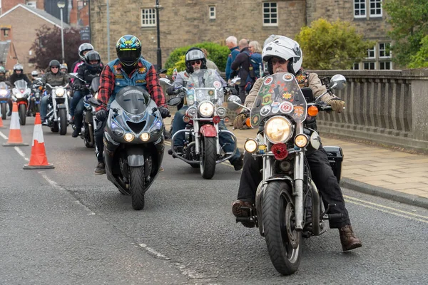 Une Ligne Motos Classiques Pendant Morpeth Fair Day Northumberland Royaume — Photo