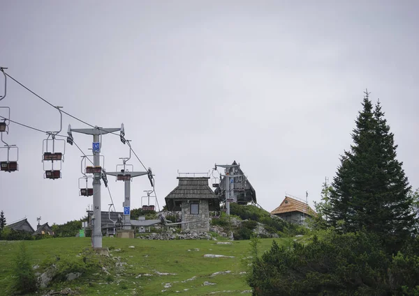 Cableway Top Hill Sky Background Big Pasture Plateau Velika Planina — Stock Photo, Image