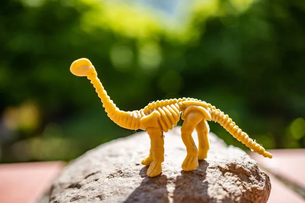 Ein Kleines Dinosaurierspielzeug Steht Auf Einem Felsen — Stockfoto