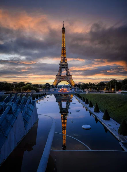 Vista Das Fontes Silenciosas Palais Chaillot Torre Eiffel Champ Mars — Fotografia de Stock