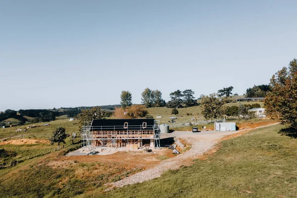 Drönare Syn Ett Hus Byggnadsställningar Nya Zeeland — Stockfoto