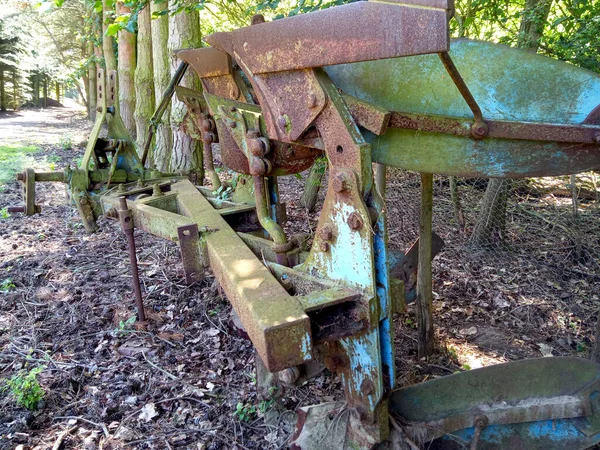 Old Rusty Plow Abandoned Forest Daylight — Stock Photo, Image