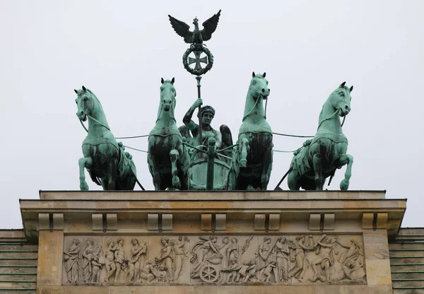 Low Angle Shot Sculpture Brandenburg Gate Berlin Germany Stock Photo