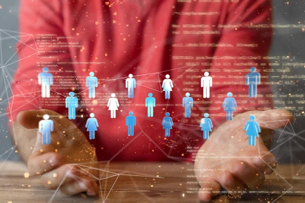 Person Showing Graphic Connected People Concept Internet Connection Network — Stock Photo, Image