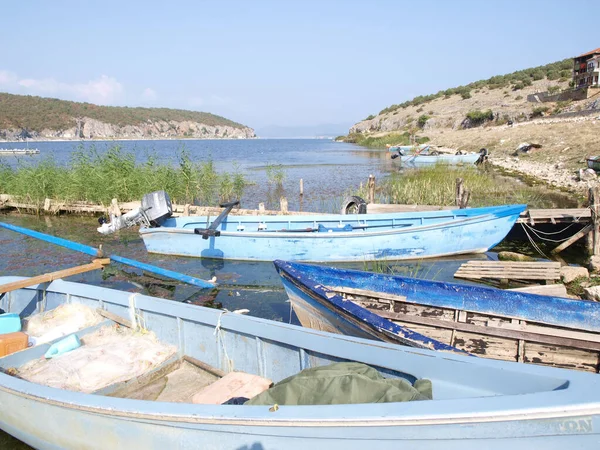 Prespa Lago Azul Barcos Mañana — Foto de Stock