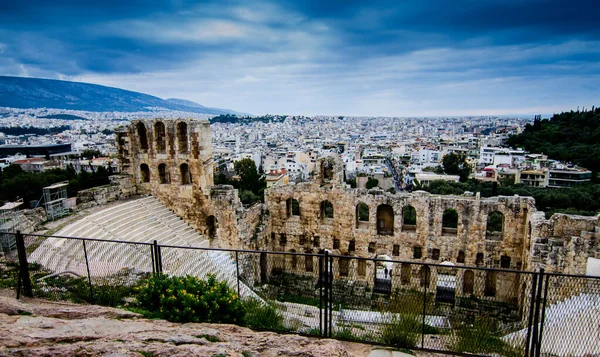 Piękny Widok Ruiny Pod Błękitnym Niebem Atenach Grecja — Zdjęcie stockowe