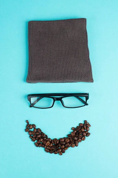 Human Face Made Wool Hat Glasses Coffee Beans Beard Funny — Foto de Stock